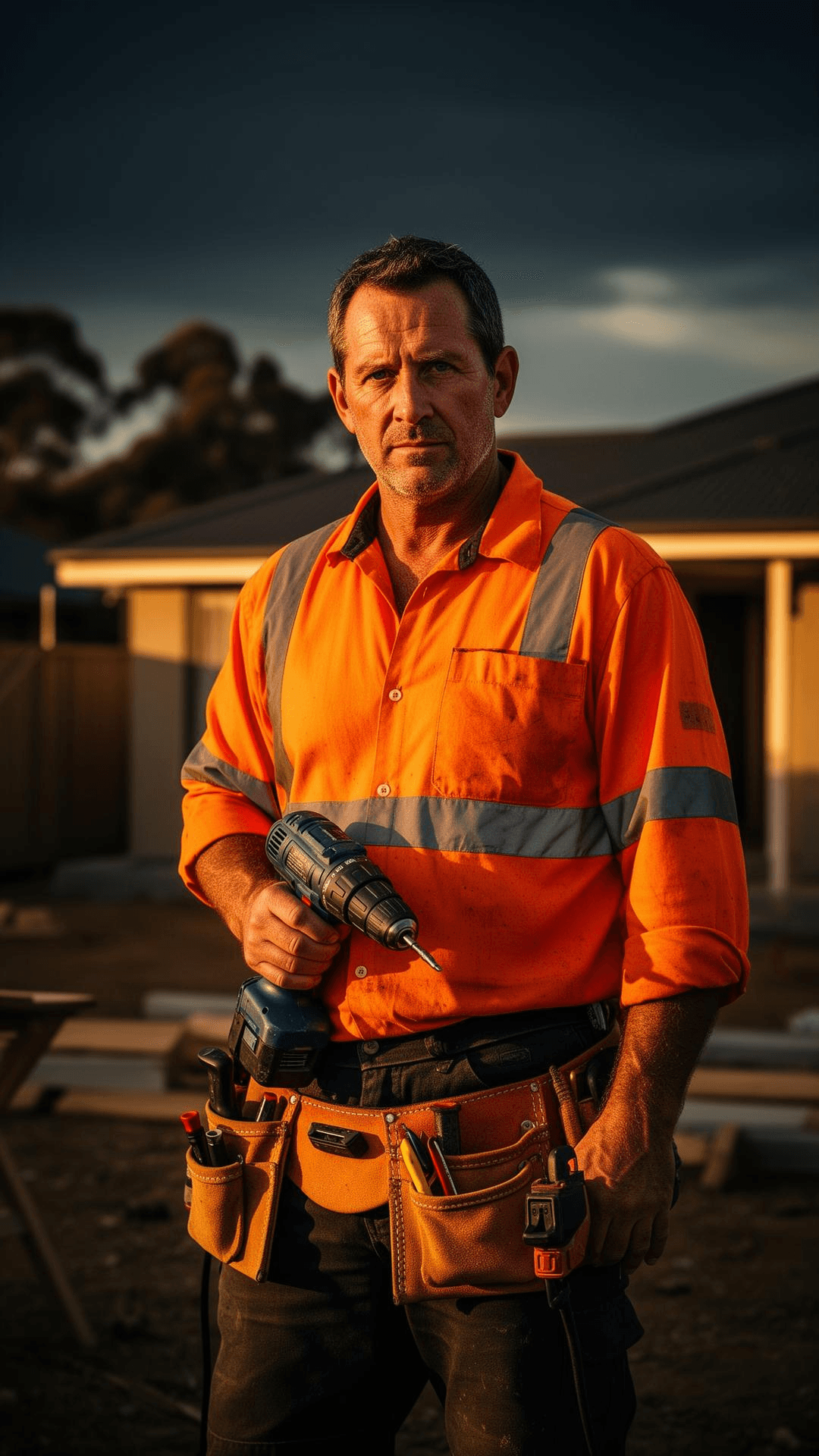 Tradesman on the job site in high-vis work gear